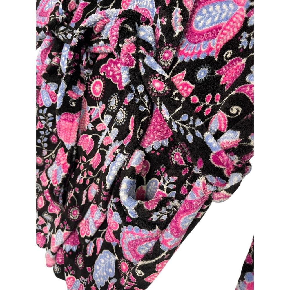 Vera Bradley Robe Womens Small Medium Black Alpine Floral Hoodie Plush Fleece - Picture 7 of 9